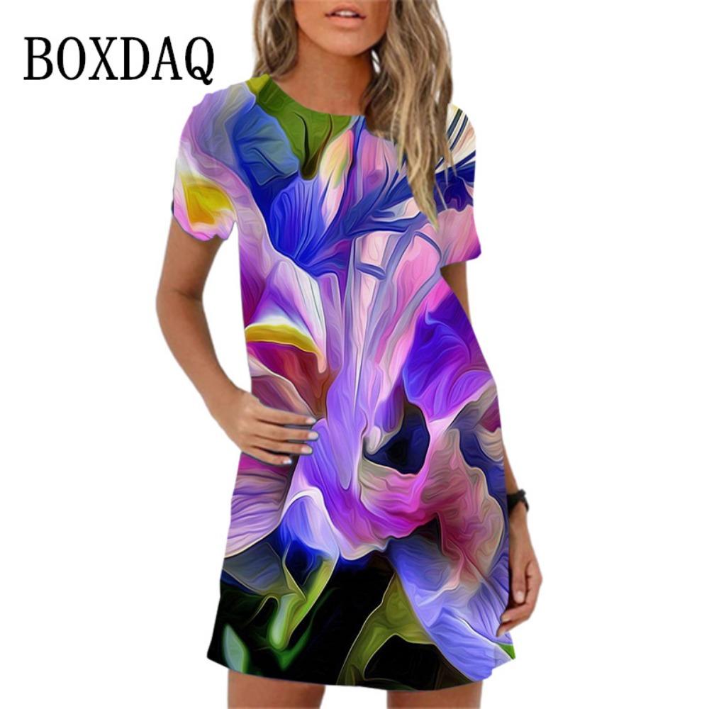 2025 Spring Summer New 3D Print Butterfly Flower Short Sleeve Mini Dress Women Casual A-line Dress Female Clothes