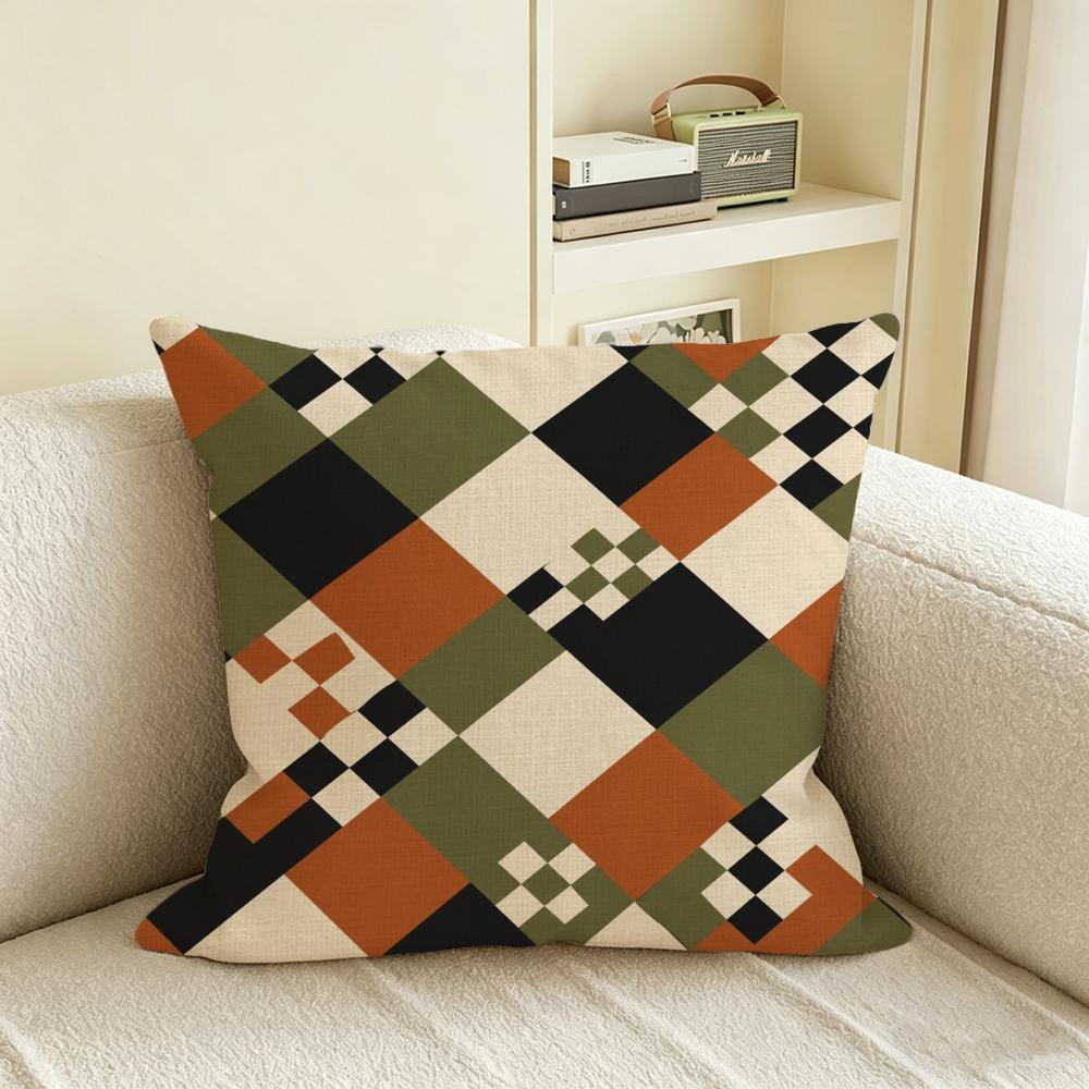 Pattern Checkerboard Cushion Cover Natural Linen Pillowcase Set AllinOne Decor for Sofa Bedroom Chair
