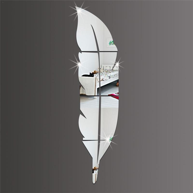 DIY Wandspiegelaufkleber Federmuster Acryl Spiegeleffekt Dekoration Wandaufkleber Heimdekor Spiegel Wandbild 72*15cm