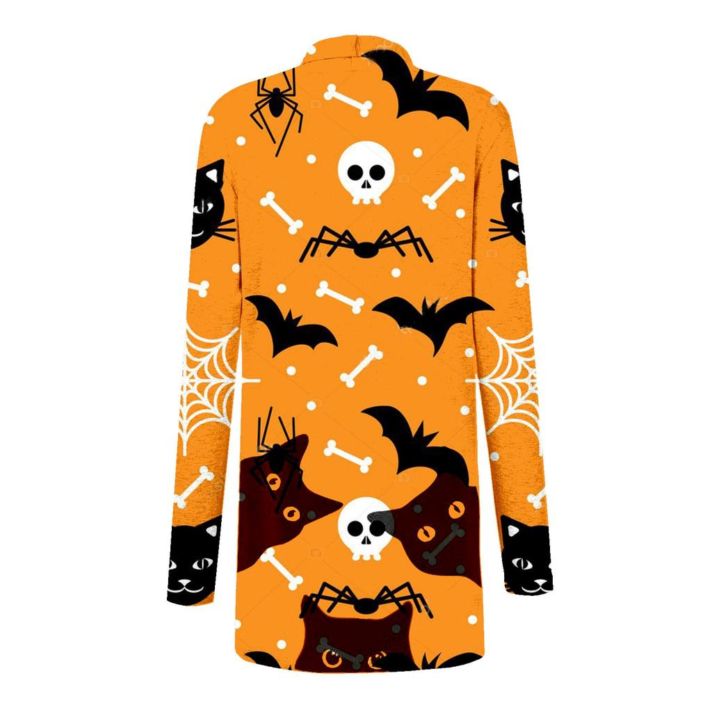 Fashion Women's Halloween  Cat  Print Long Sleeve Cardigan Jacket