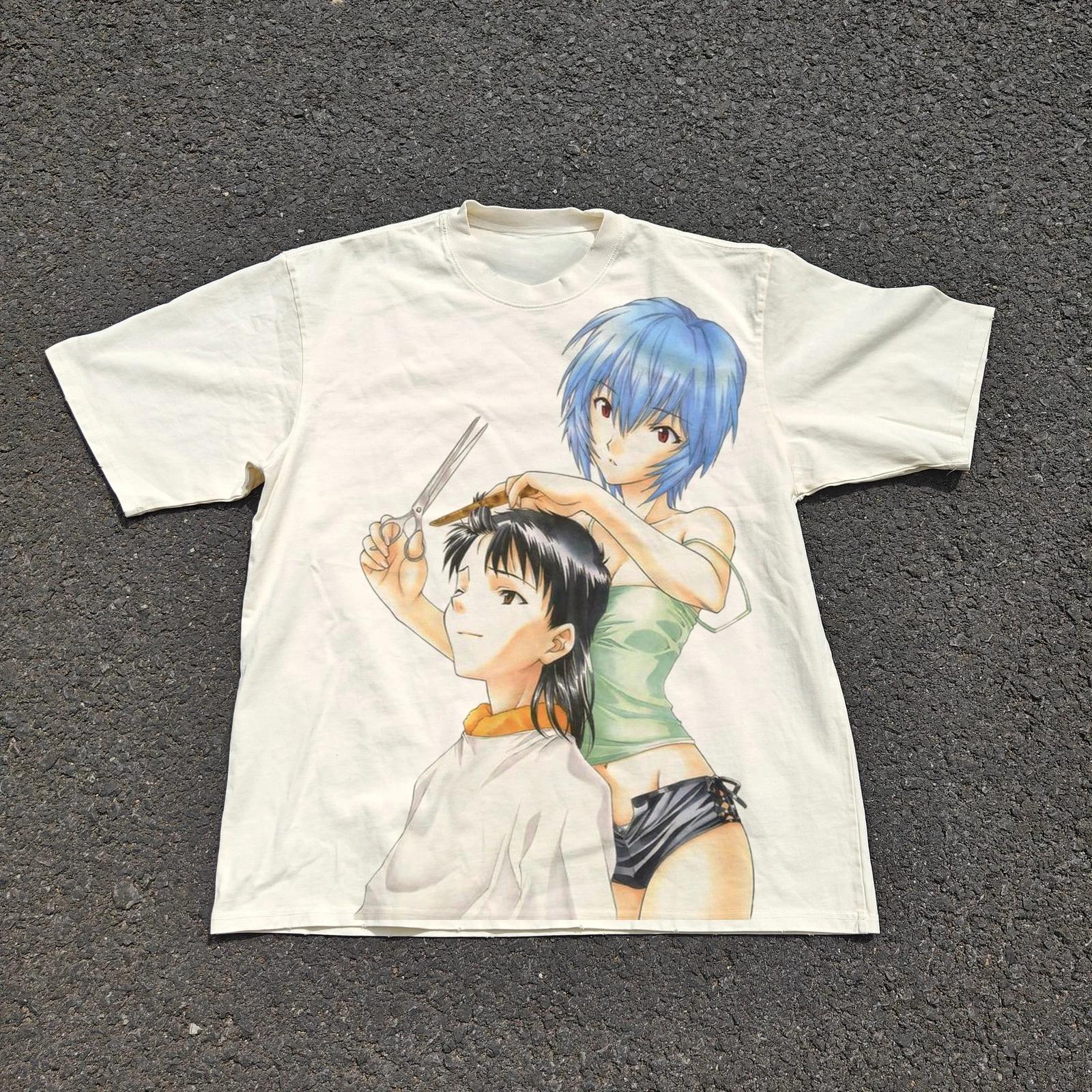 Neon Genesis Evangelion Rei Ayanami Shinji Haarschnitt T-Shirt Kurzarmhemd Herren Damen für Frühling und Sommer 2XL gray