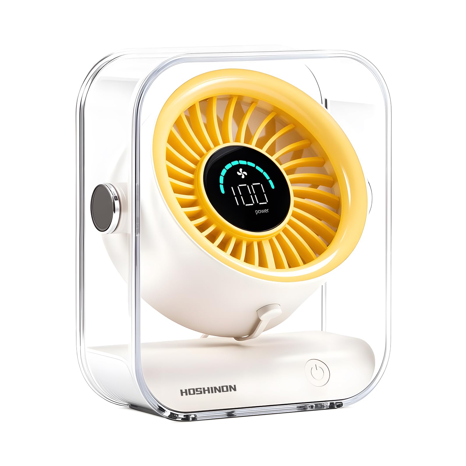 

HOSHINON ClearAir 1 Desktop USB Mini in Fan, Quiet, Compact, Rechargeable, Type-C, Oscillating, Powerful, Fan, Compact, [Made Japan] (White & Yellow)