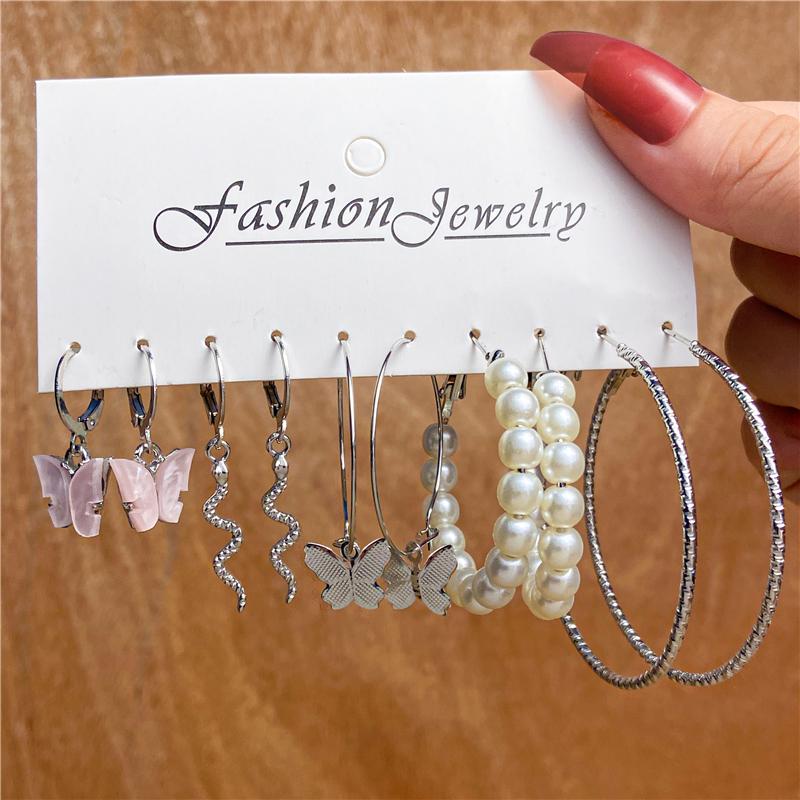 Trendy Earrings Set for Women Girls Simple Silver Color Pearl Metal Circle Hoop Earrings Dangle Earrings 2022 New Fashion Gift