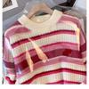 Pullover Sweater Women 2023 Autumn Loose Round Neck Design Sense Stripe Flesh Covering Knitted Sweater Pullover Female Tops