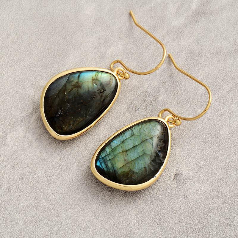 Luxury elongated stone pendant earrings earrings studs European and American natural stone popular jewelry