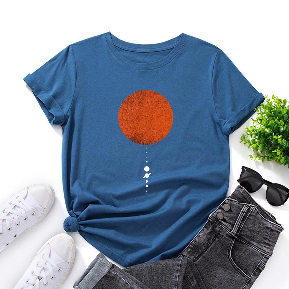 Women's Moon Planet Printed Loose Round Neck Short Sleeved T-shirt for Women Shirt