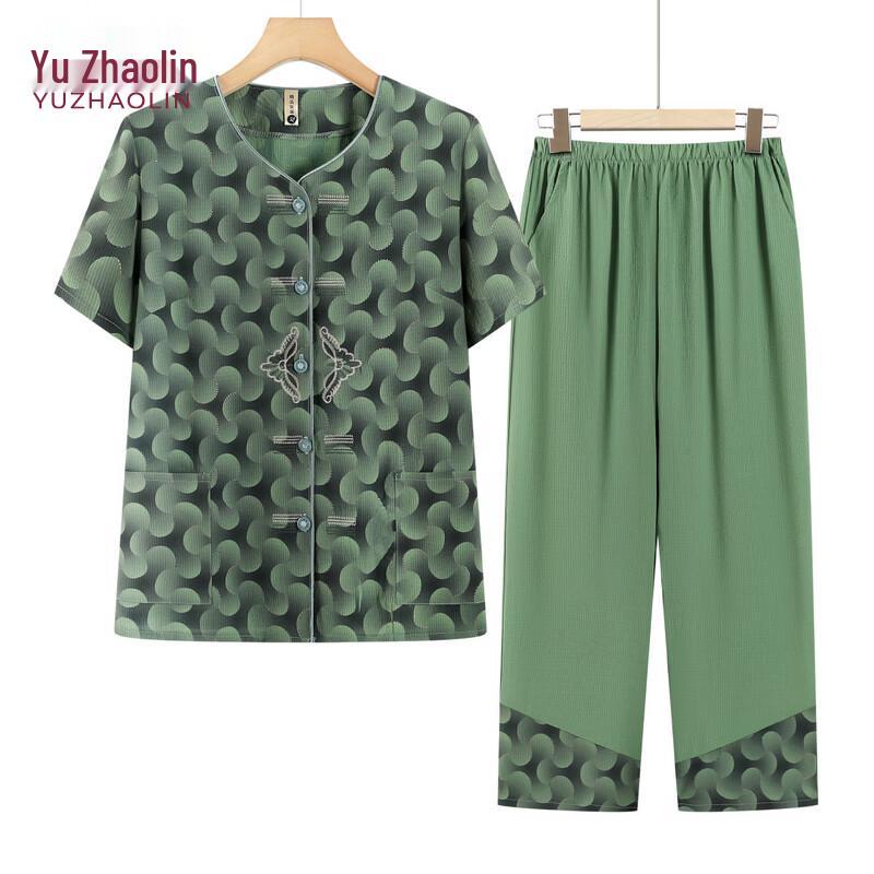 Yuzhaolin Elderly Women's Summer Tang Suit Style Shirt Set