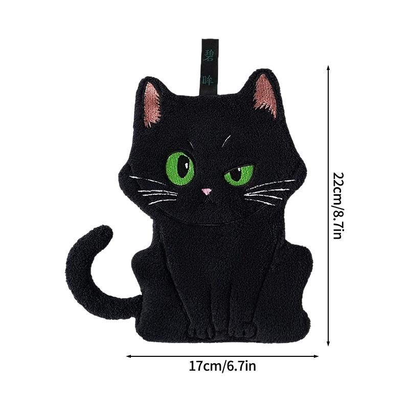

Thickened Cartoon Black Cat Hand Towel Cute Lucky Cat Plush Absorbent Towel Black Cat Strong Absorbent Hand Towel as picture&1pc
