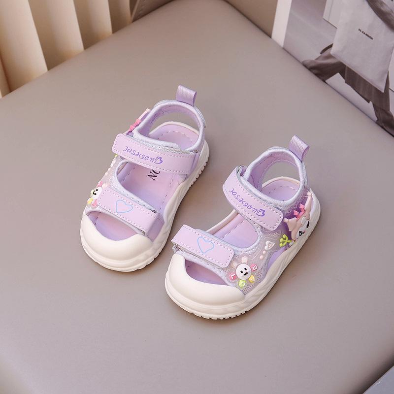 2026 Summer Girls  Cartoon Velcro Sandals: Soft, Non-slip Toddler Princess Shoes Size 24 фиолетовый