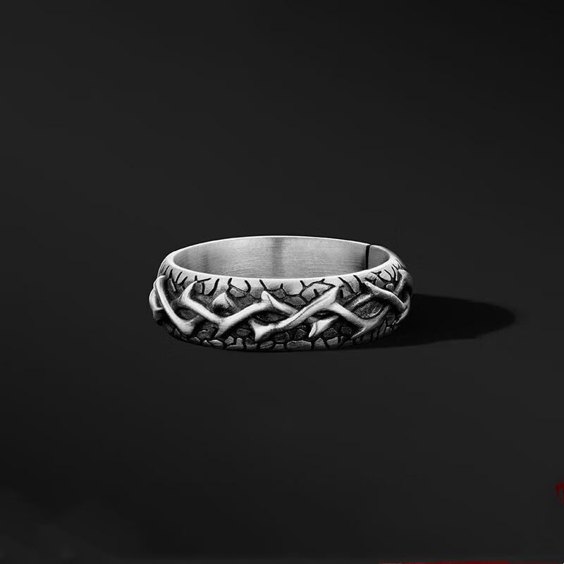 Yintai Fei Thai Silver Thorn Ring: Men's Trendy Retro Adjustable Finger Ring for a Cool, Handsome Look