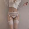 Internet Celebrity Sexy Nightclub Lace Suspenders Stockings Pure Black Silk Suspenders, Four-sided Open Crotch One-piece Stockings