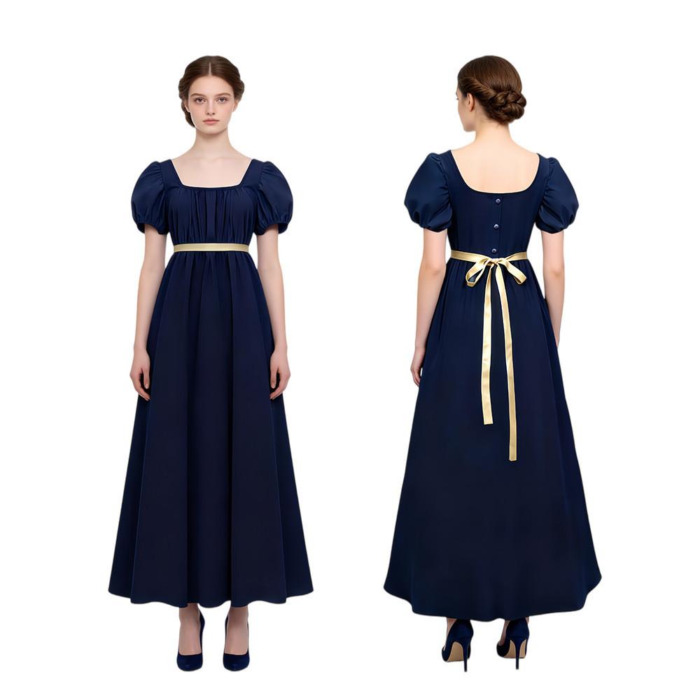 Regency Style Long Dress With Bubble Sleeves In Multiple Colors For Historical Reenactments And Events