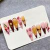 Elegant 3D Cherry Blossom Handmade Press-On Nails - Long, Pointed Style with High-End Feel