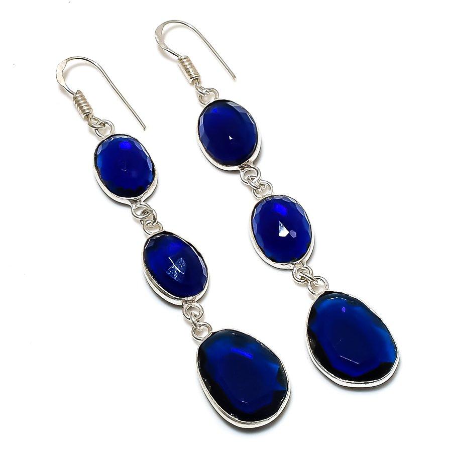 

Серьги из стерлингового серебра 925 пробы с натуральным лондонским голубым топазом 3,15 дюйма l2r95