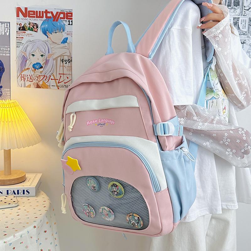 Student Color Contrast Schoolbag Large Capacity Lightweight Backpack