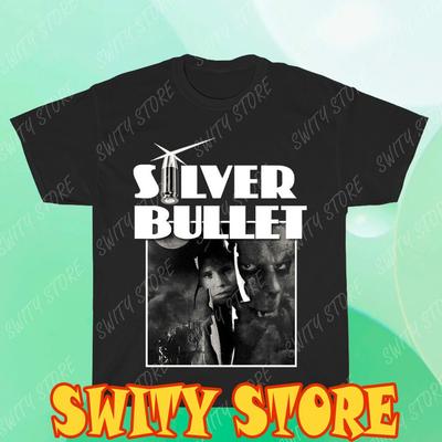T-shirt Nera con Logo da Uomo Film Horror Thriller Silver Bullet Divertente Taglia dalla S alla 5XL