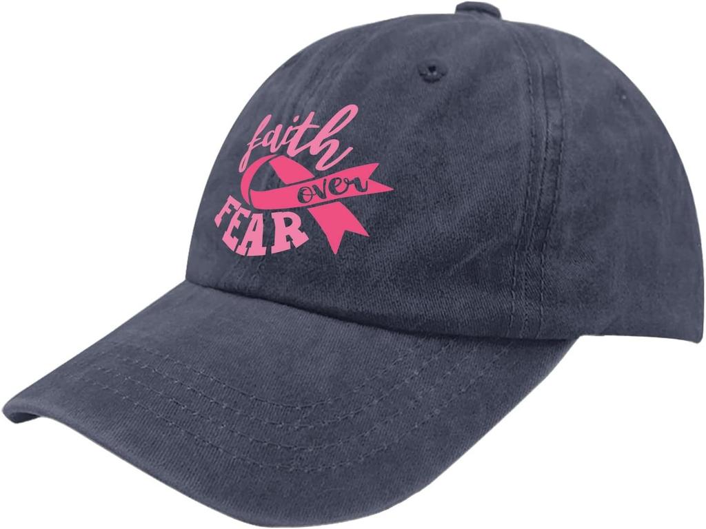 Faith Over Fear Breast Cancer Awareness Baseball Cap Polyester Casual Adjustable Sports Hat