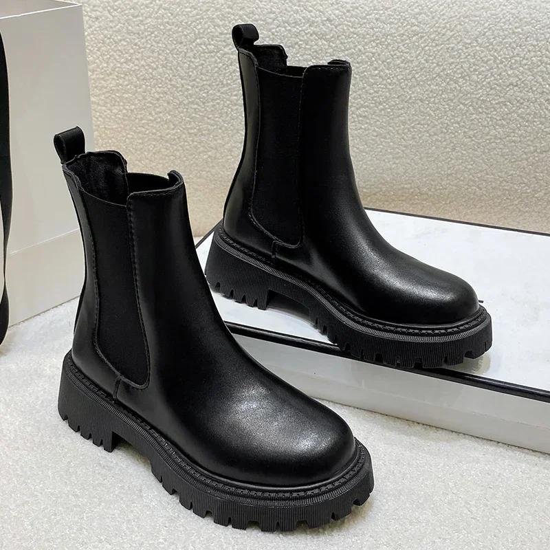 Fashion Women Boots Hot Luxury Thick Sole Chelsea Boots Women Flat Casual Boots High Quality Fashion Shoes for Women Zapatos De Mujer