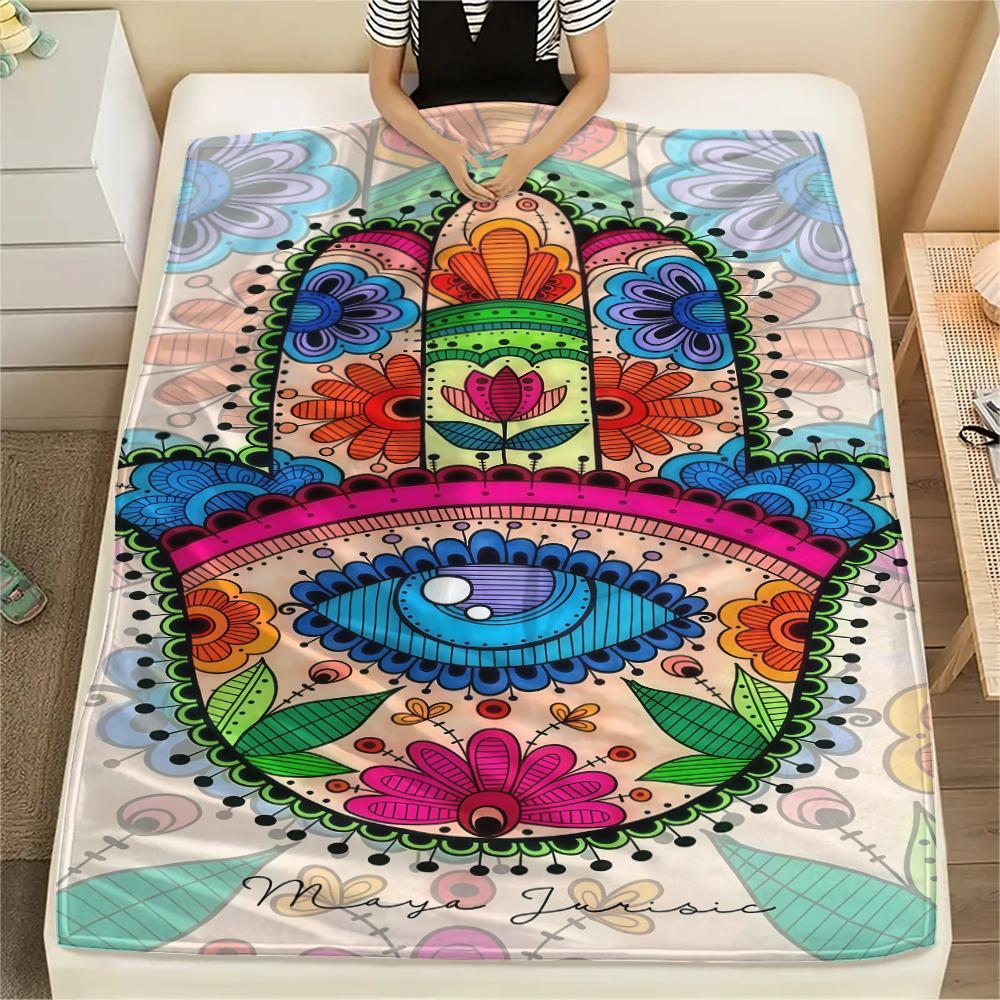 1PC Nazar Boncuğu Print Flannel Blanket, High Quality All Seasons, Home Decor, Warmth and Comfort, Perfect for Christmas Gifts