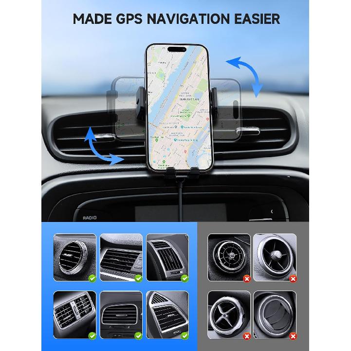 Wireless Car Charger 15W Auto Clamping Phone Holder Dash Windshield Vent