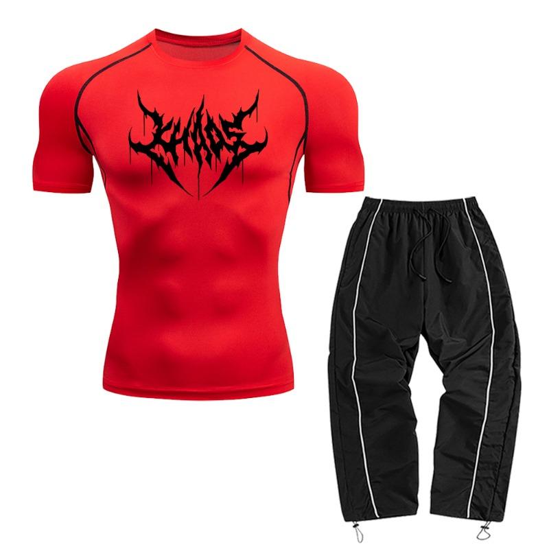 Men's Casual Two-Piece Set Including A Short-Sleeved Top And Long Pants Suitable For Fitness Training And Commute Wear