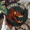 2D Flat Retro Dangerous Dog Warning Sign-durable Metal Warning Board, Decorated with Fierce Red Dog and Iron Chain Pattern-20x20 Cm/7.8 Inches