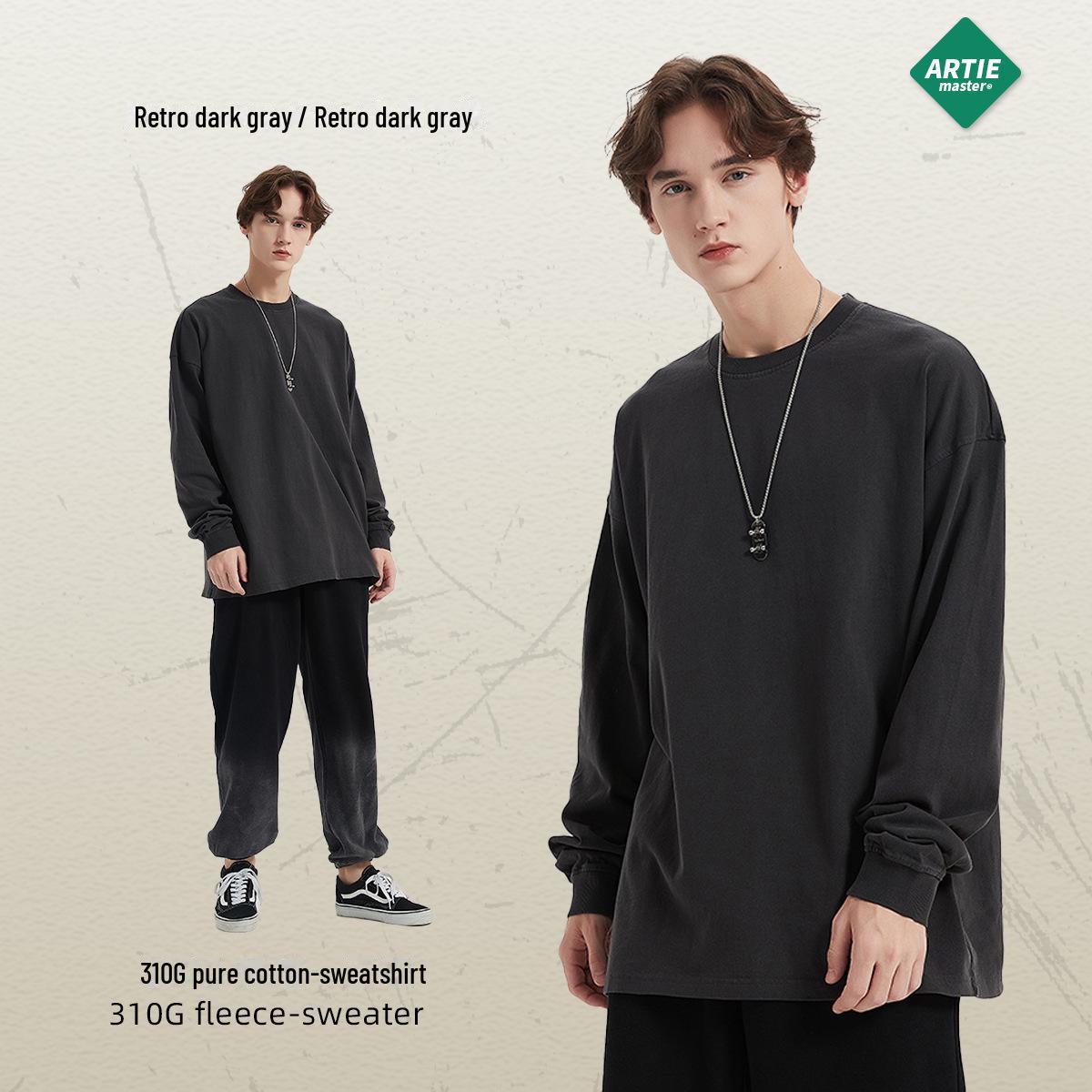 

ARTIE Men s Retro 310G Distressed Long Sleeve T-Shirt | Loose Fit Solid Color L