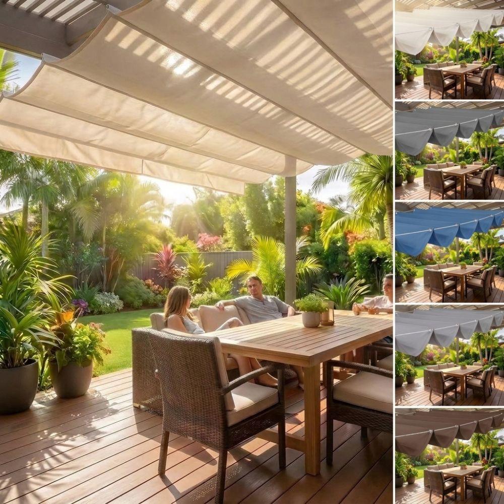UV Protection Wave Retractable Sun Shade Canopy Waterproof Garden Sunshade Net Pergola Frame