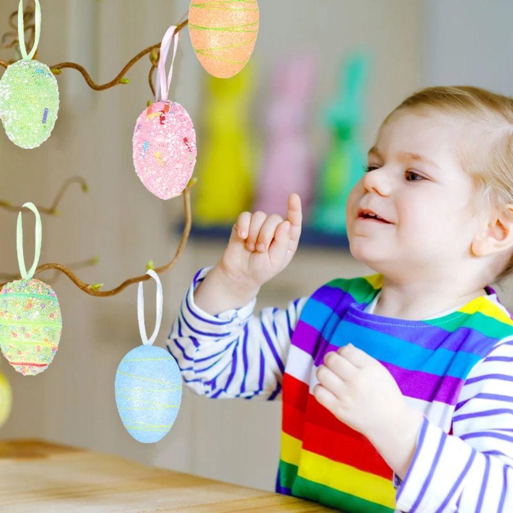 6Pcs Foam Material Easter Eggs Pendant Simulation Egg Easter Festival Decoration  Easter Party