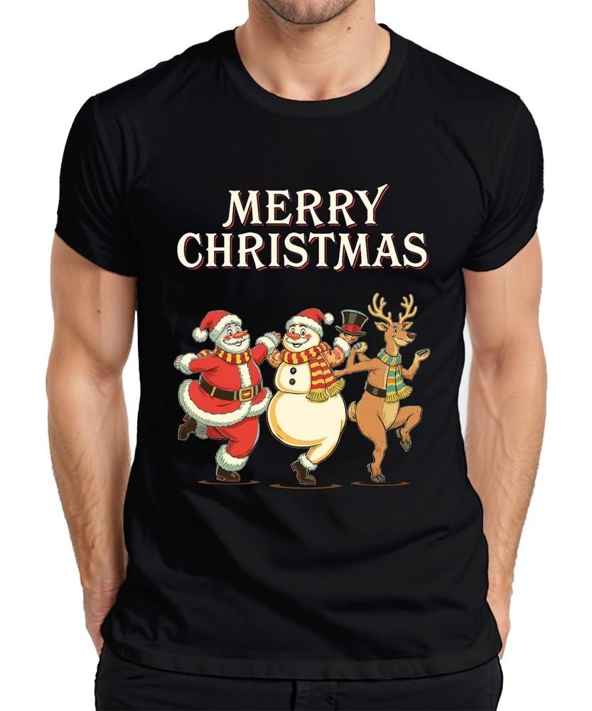 Merry Christmas Santa Claus Snowunisex Reindeer Dancing Vintage Unisexs Tshirt