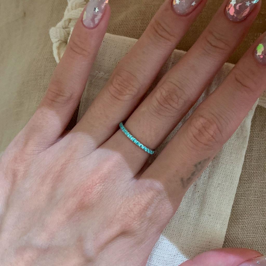 New In Stacking Style Paraiba Blue Small Row Diamond Fine Rings for Women Light Luxury High-end Ring Suitable for Daily Jewelry