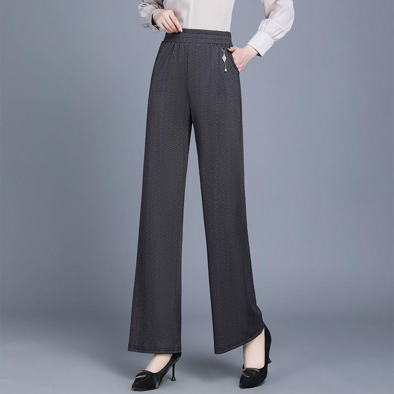 High-Waisted Loose Casual Women's Pants: Straight Leg, Elastic Waist, Wide Leg, Spring Style for Middle-Aged and Elderly