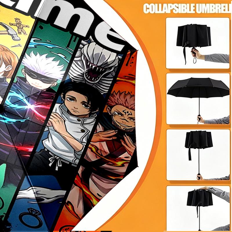 Custom Name Personalized Jujutsu Kaisen Print Umbrella, Auto Open Close, 8‑Rib Sturdy Frame, Commute Camping Hiking Use, Birthday Gift