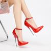 Women Pointed Toe Super High Metal Heel Shoes Ankle Strap Pumps for Nightclub Party Banquet Cross Dressing Pole Dance Size 35-46