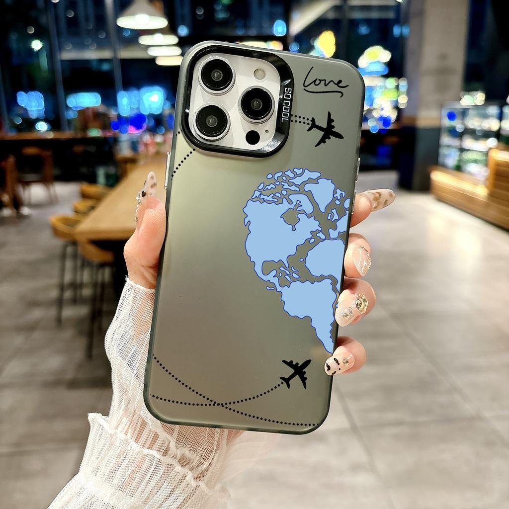 Color Phone Case For iPhone 17 16E 16 11 15 14 Pro MAX 12 13 MINI 7 8 Plus XR SE Silver Cover Planes World Map Travel Love Heart