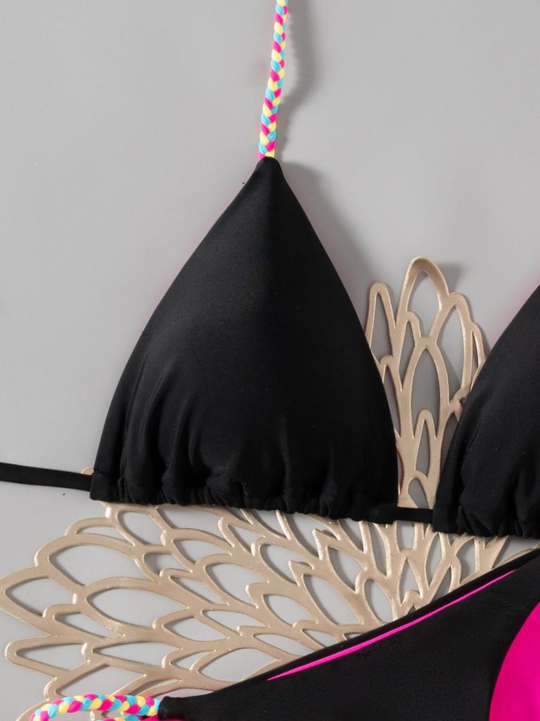 Kontrastní barva ramínka Jednobarevné tanga Sexy bikiny Dvoudílné plavky pro ženy