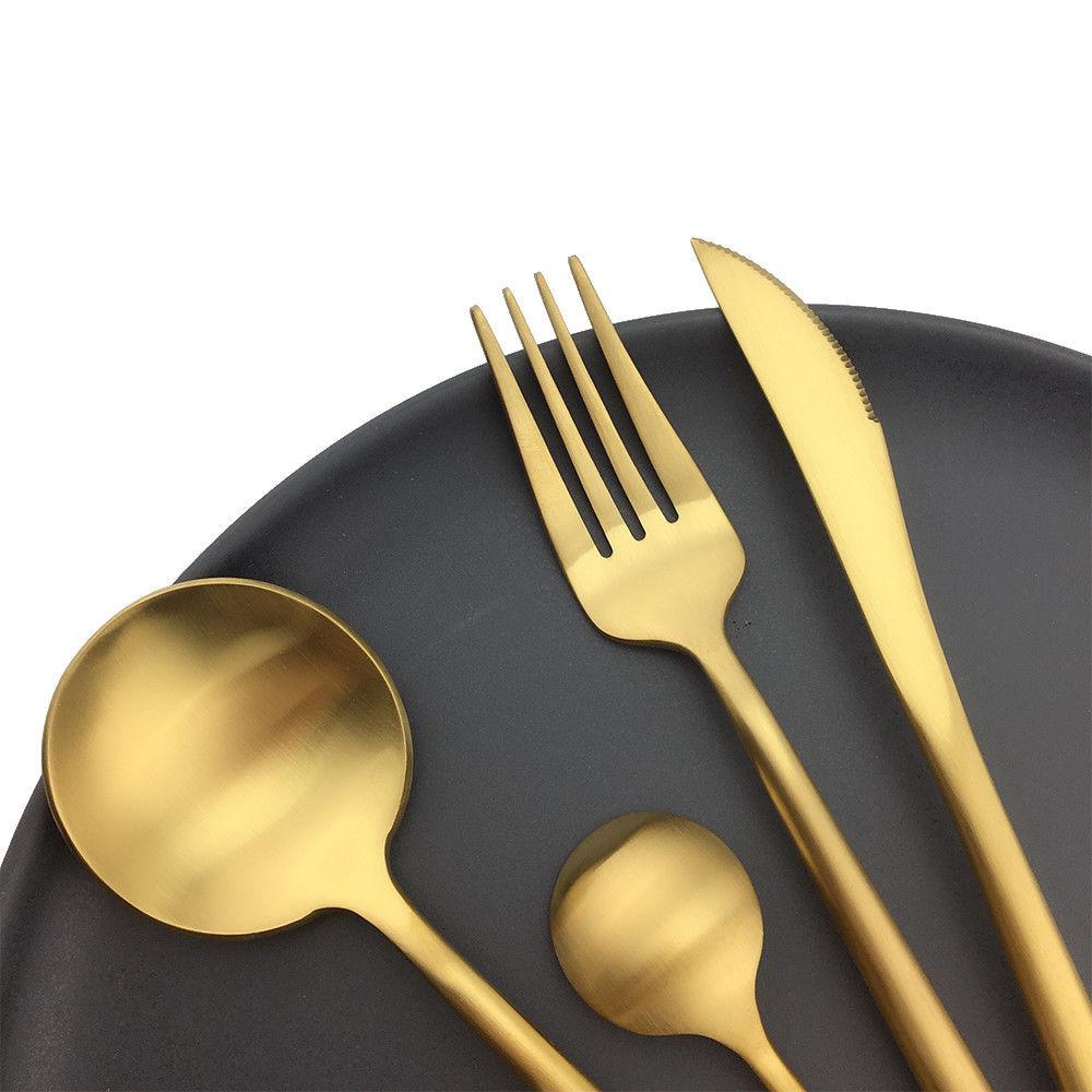 4 Pcs/Set Pure Matte Gold Dinnerware Knife 410 Stainless Steel Western Cutlery Durable Kitchen Food Tableware Dinner Set