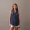 Calvin Klein Relaxed Casual Commuter Loose Fit Sleeveless Shirt Women tops Denim-Blue 47B098G