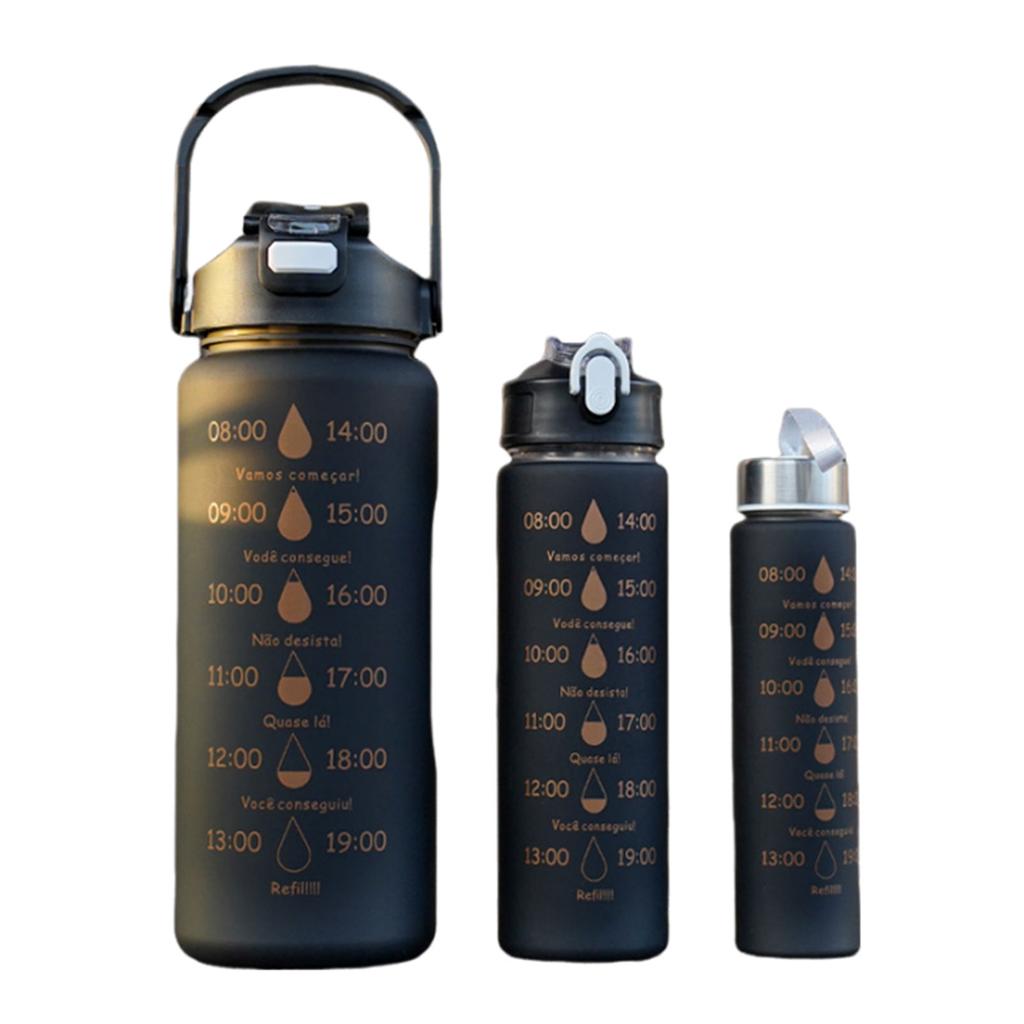 3Pcs Set Sports Water Bottles with Straw 9oz/25oz/64oz BPA-Free Durable and Leakproof Cups with Time Marker for Gym Travel Home