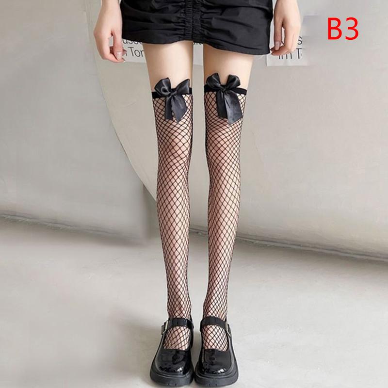 

1 пара черно-белых сексуальных носков выше колена для женщин, милые женские чулки с бантом и сетчатыми колготками