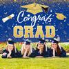 Graduation Party Decorations - Blue Gold Congrats Grad Class of 2025 Backdrop Banner Large Sign Wall Decorations Photography Background Party