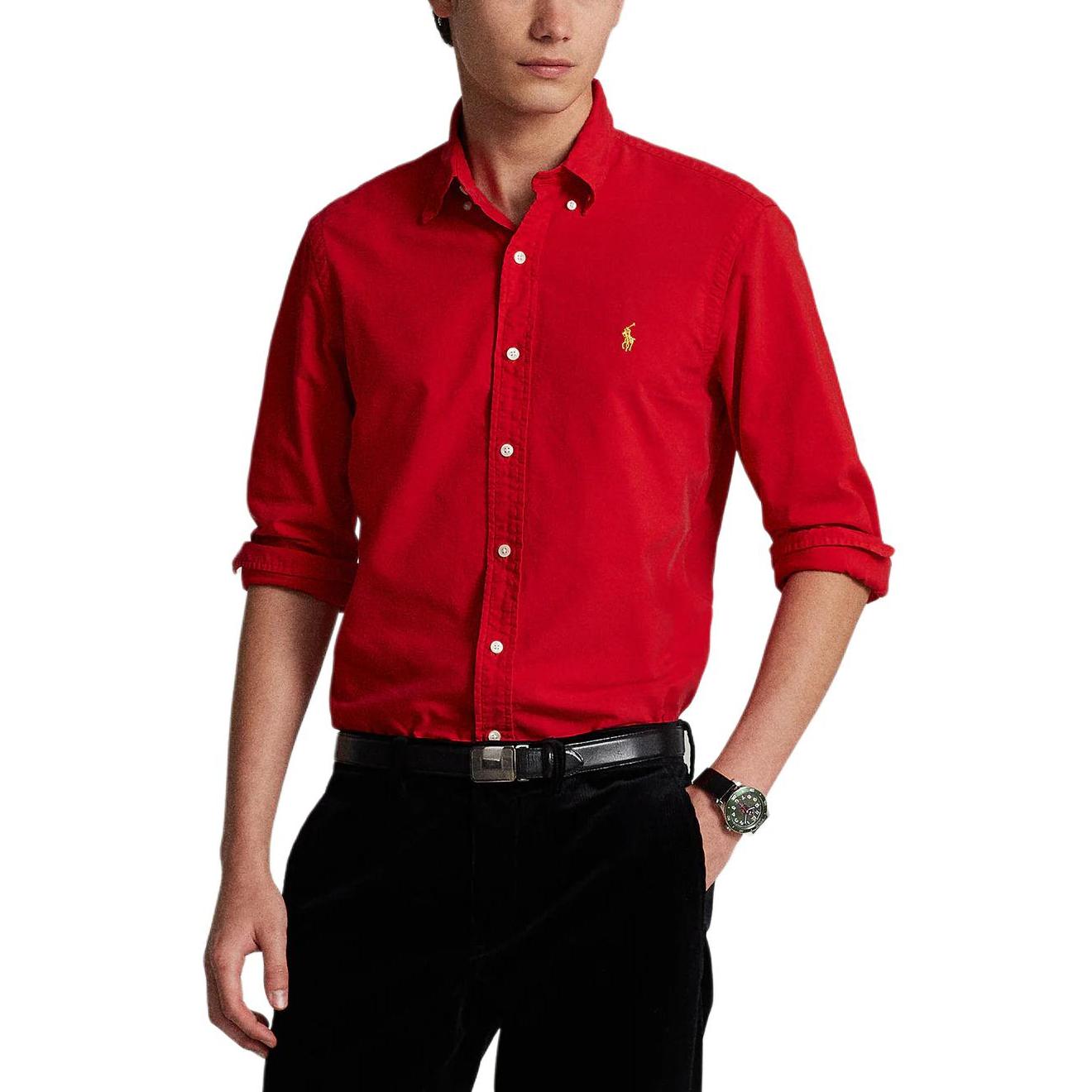 

Polo Ralph Lauren Однотонная рубашка с вышивкой логотипа пони, с длинным рукавом, мужская рубашка MNPOWOV16820212-600 S