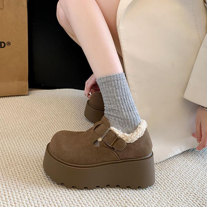 Fleece Muffin Increases Height with One Pedal, Big Head, Ugly and Cute Birkenstock Cotton Shoes, Women's New Thick-soled Warm Snow Boots In Winter