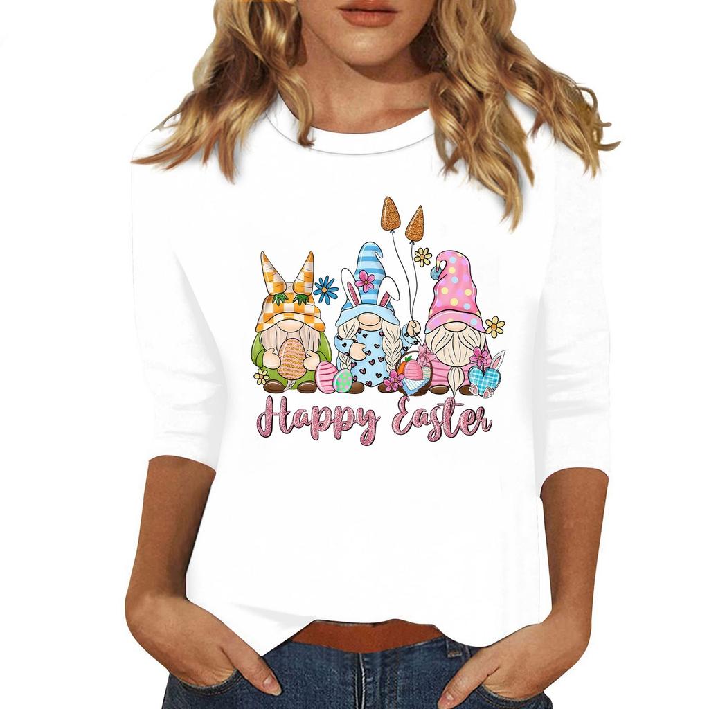 Top girocollo con stampa paillettes e maniche a tre quarti, casual, da donna