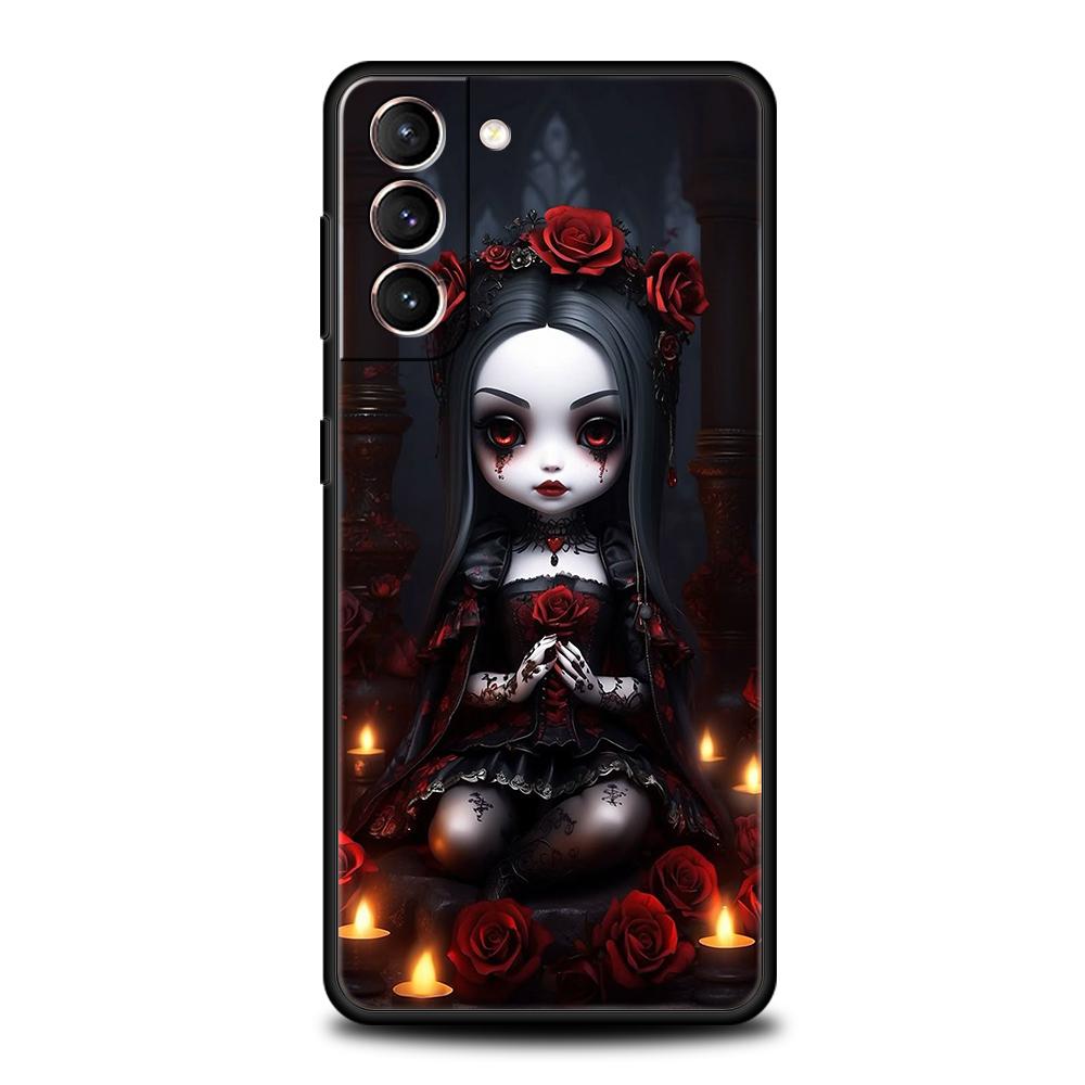 

Phone Case for Samsung Galaxy S25 Edge S24 S23 S22 S20 S21 FE Ultra S10 Plus Soft TPU Dark Cute Girl Doll Art Creative Cartoon Samsung S20Plus