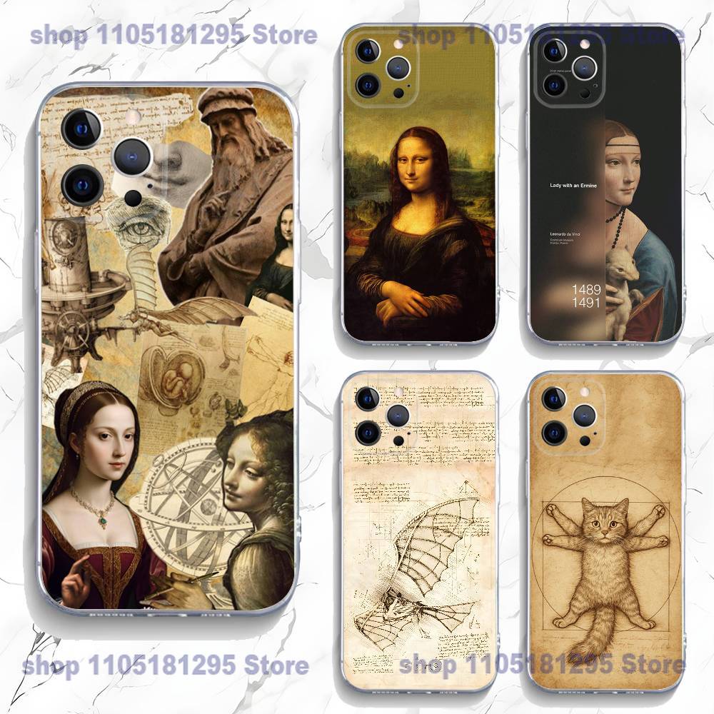 L-Leonardo da Art Vinci Phone Case For iPhone 17,16,15,14,13,12,11 Plus,Pro,Max,XR,Plus,E,Mini Transparent Soft Cover