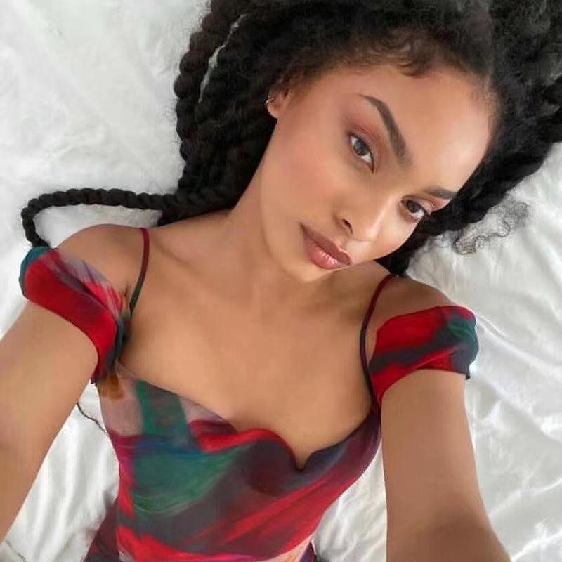 Women's Summer Printed Halter Sleeveless High Waist One Shoulder Long Dresses