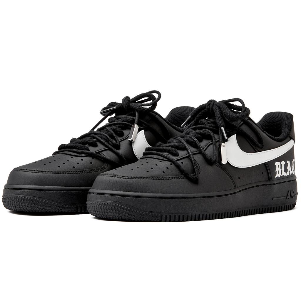 Nike Air Force 1 07 Coverage Slip Resistant Low top Skateboard Shoes Women's Black Silver DD8959-001(Team55-)