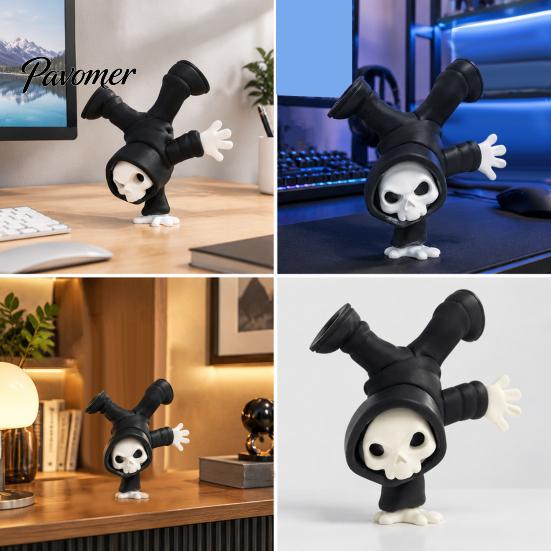 Posable Skull Ornament 3D Printed Upside-Down Reaper Ghost Ornament, Creative Statue, Funny Halloween Personalized Holiday Figurine for Home
