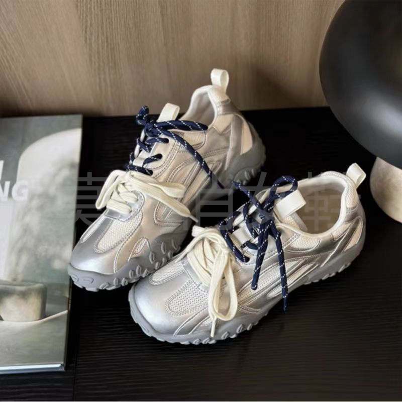 Premium American Retro Two-color Shoelaces Forrest Gump Shoes Women's 2025 Summer New Mesh Splicing Casual Sports Shoes